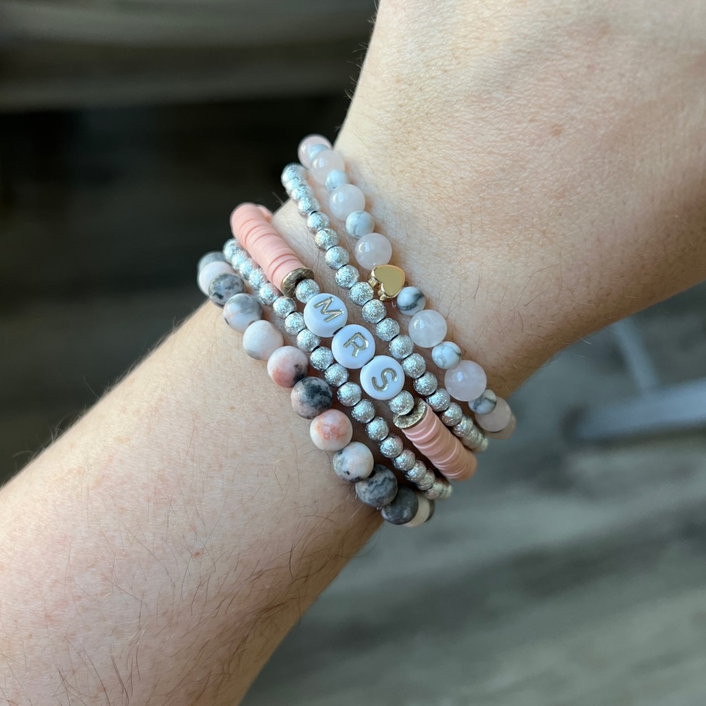 Mrs. Bridal Bracelet Stack Handmade with Genuine Stone Beads New for Small Wrist